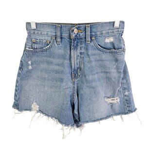 Womens BDG Blue Denim A-Line Shorts Hi Rise Distressed 3" Inseam Raw Hem 26